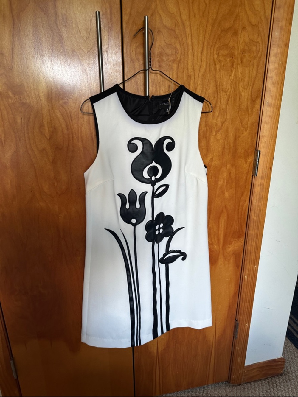 Victoria Beckham White Dress with Black Floral Appliqué stretchy